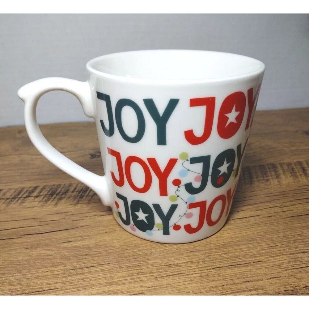Maud Borup Coffee Mug Christmas Holiday  Joy Joy Joy 20 oz Tea Cocoa Red Green